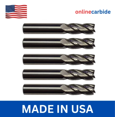 ONLINECARBIDE 5 Pack 1/8" Solid Carbide End Mills – 4 Flute Center Cutting CNC USA Made