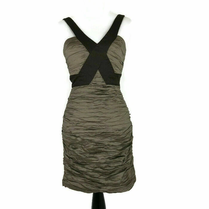 BCBGMaxAzria Women's Size 2 Simsom Cocktail Mini Dress Bodycon Tafetta Mocha - Image 2 of 4