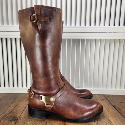 Ecco Hobart Harness Womens Sz 6/6.5 EU 37 Brown Leather Flair Calf Riding Boots