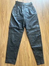 VTG  Pia Rucci   Black Leather Pants Pleated Lined Size 4 High Waist W24 L29