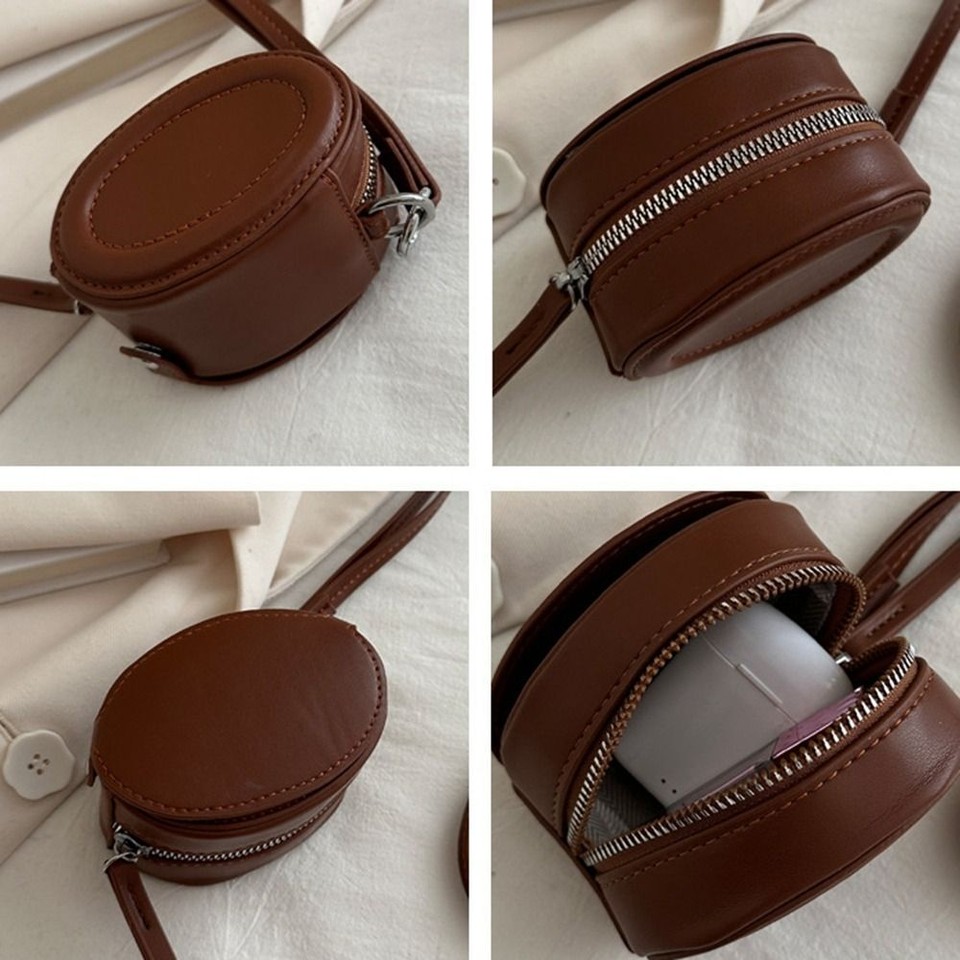 PU Leather Hanging Neck Coin Purse with Makeup Mirror Earphone Bag