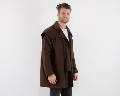 DRIZA-BONE 90s VTG Riding Trench Coat Duster Jacket Sz L Waxed
