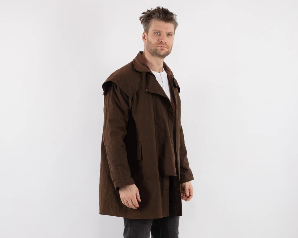 DRIZA-BONE Años 90 De Colección Gabardina Plumero Chaqueta Talla L L L Lona Encerada Piel al Óleo Foto 2 de 4