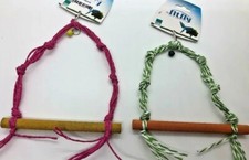 2 Bird Cage Aviary Chew Toys Swing Perches Bells Jute String Knots Wooden 5"