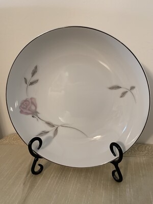 Vintage Mikasa Primrose Vegetable Bowl 9'' #8194 Pink Rose Floral Platinum Rim