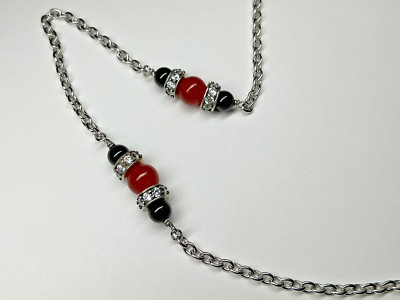 JOY Jade of Yesteryear Necklace Sterling Silver Jade & Black Onyx  #302