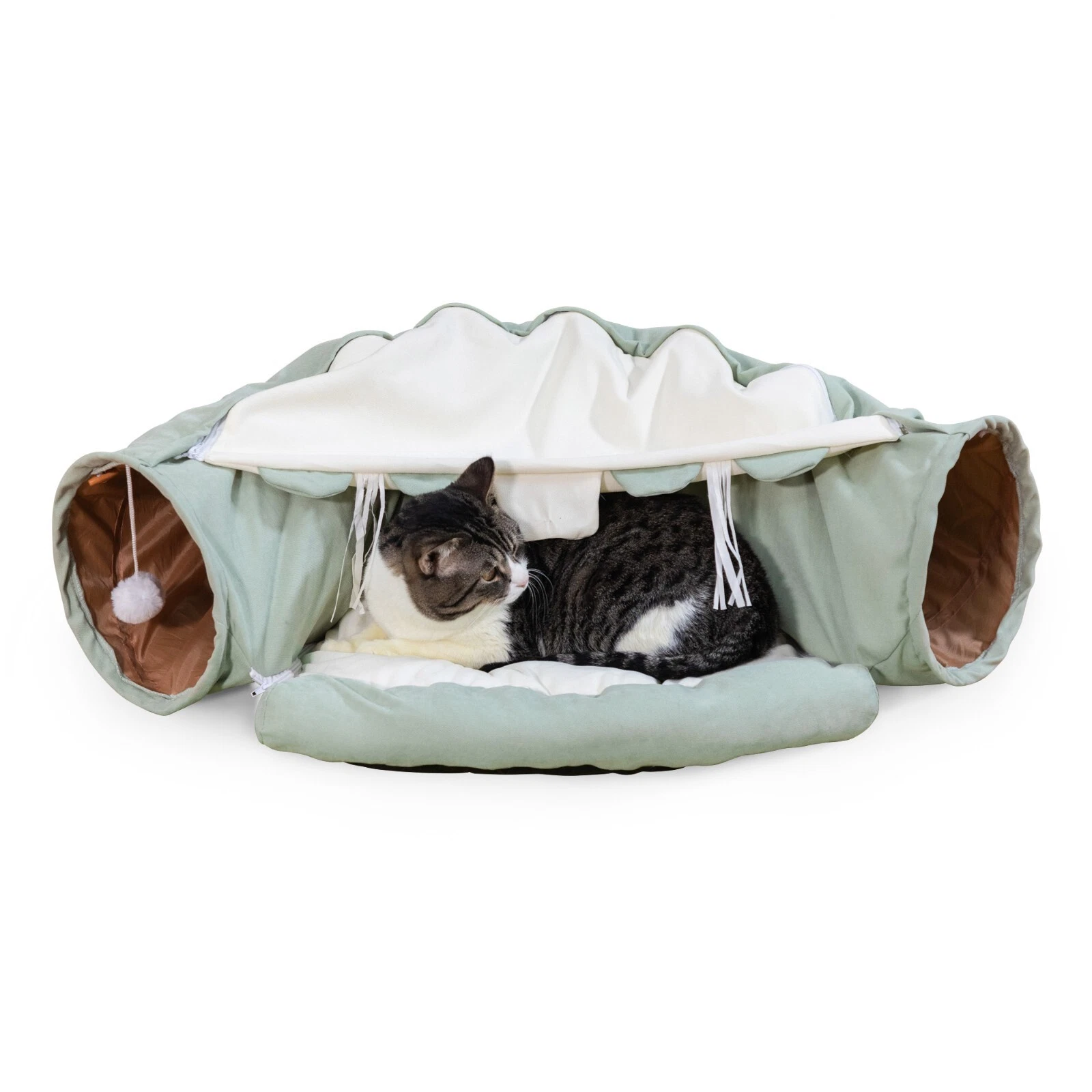 Cat Tunnel Bed Soft Plush Removable Toy Nest Mat Kitten Kitty Pets Collapsible
