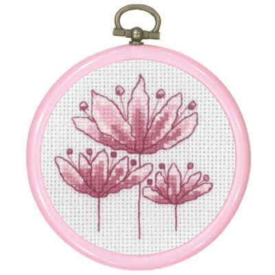 Kit Point De Croix Permin Tulipes Roses - Avec Cadre, Diagramme, Tissu Aida