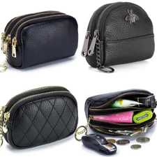 Women's Coin Purse,Leather Zipper Coin Pouch,Small Change Wallet with Key Ring