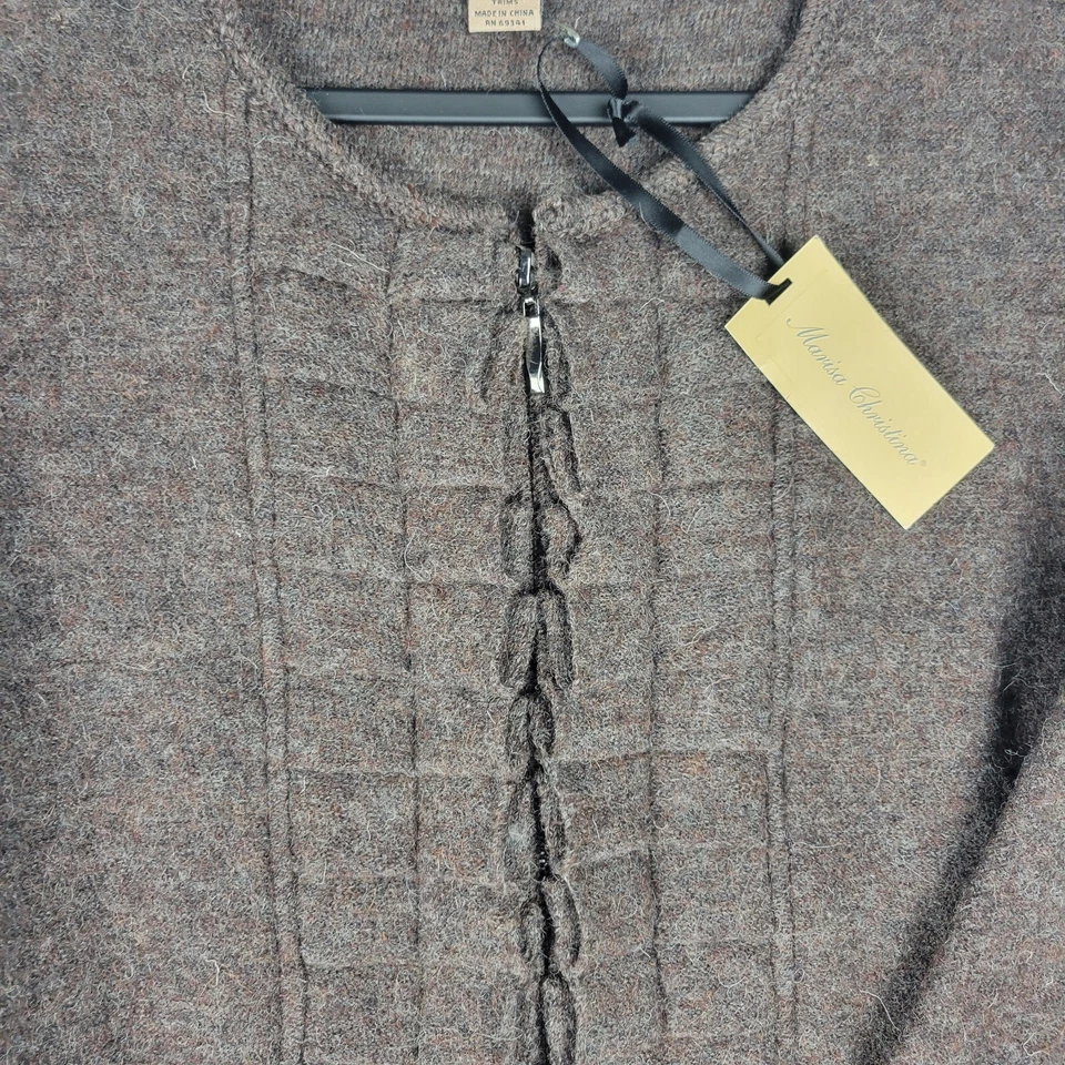 Marisa Christina женщин кардиган Sz M коричневый вареной шерсти оборки складки полный молнии новый с Ярлыками - Изображение 2 из 4