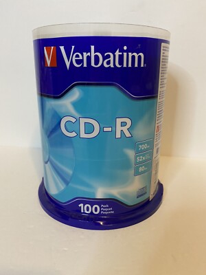 NEW SEALED Verbatim CD-R Recordable, Spindle, 700MB/80 Minutes 52x, Pack Of 100
