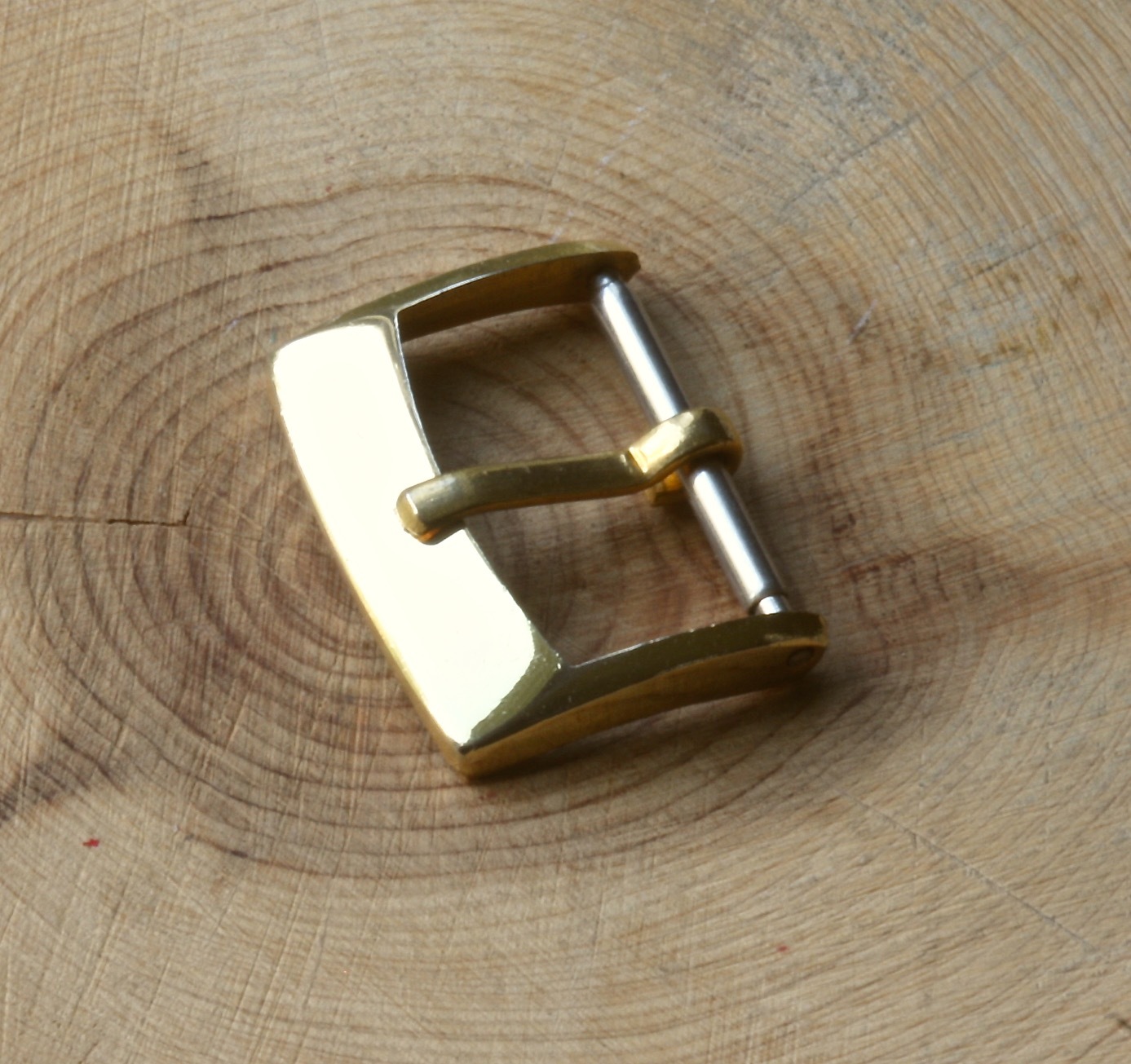 Mirror finish yellow gold plated vintage watch strap buckle 16mm opening NOS-image