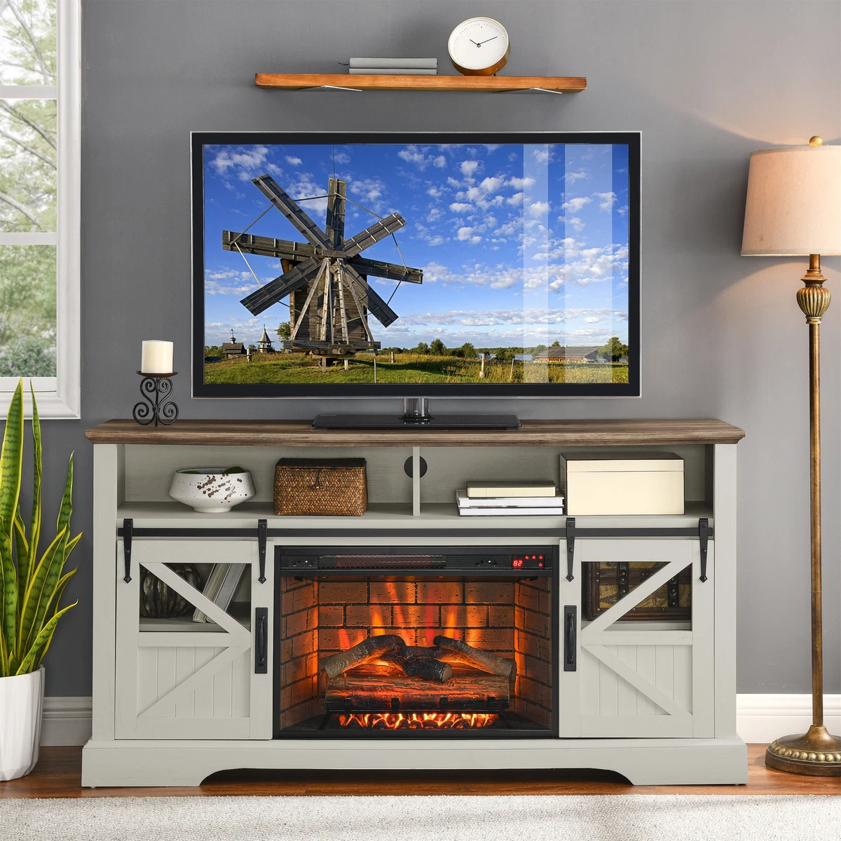 Pottery barn electric 2024 fireplace tv stand