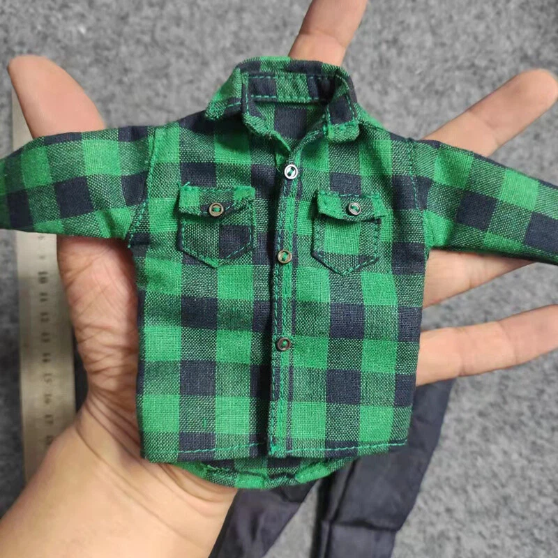 E1-07 1/6 Scale Fashion Casual Green Plaid Shirt+Jeans Belt Suit Model For 12" - Image 3 of 3