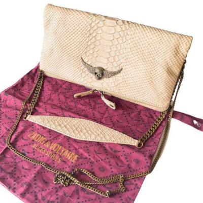 Zadig & Voltaire Leather Pochette Wallet Bag 3 Way Beige Leather Good Condition