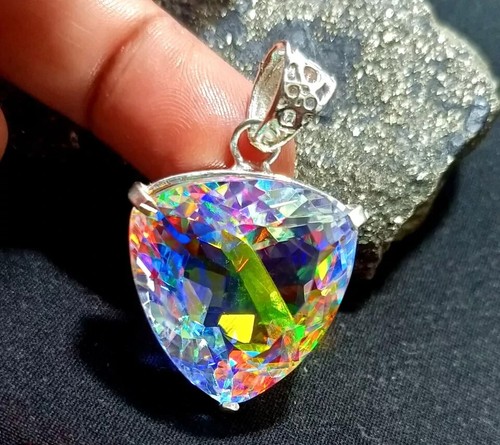 Colgante de plata maciza 925 místico corte trillón natural 88 quilates+ A++ piedras preciosas sueltas - Imagen 3 de 8