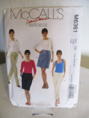 NIP M6361 Misses' Skirt, Shorts and Pants in 2 Lengths, Size FF (16-18-20-22)