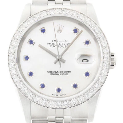 Rolex Datejust 18K Or & Ss Nacre Saphir 2CT Montre Diamant 16234 - Photo 1/4
