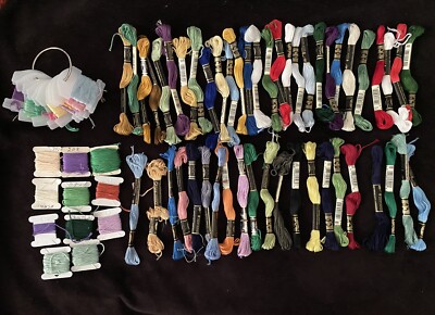 Lot of 65+ DMC Floss Assorted Colors Needlework Thread Skeins Cards Most NEW
