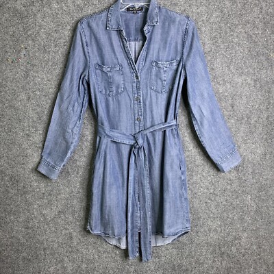 Velvet Heart Blue Chambray Shirt Dress Long Sleeve Tab Roll Tie Waist Belt  Hi Lo | eBay