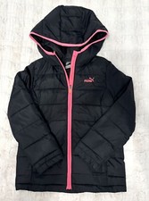 Girls Black Puma puffer jacket with pink accents  Size 6  Only Worn Twice