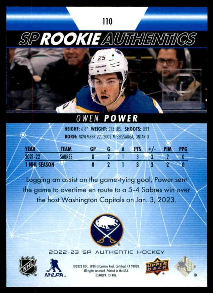 2022-23 SP Blue Owen Power #110 - Image 2 of 2