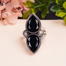 Black Onyx Gemstone 925 Sterling Silver Ring Oxidize Jewelry Gift For Friends.