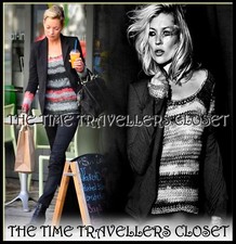 RAR Kate Moss Topshop Open Weave Pullover Grau Rot Wolle Strick Punk 70er UK 10 38 6