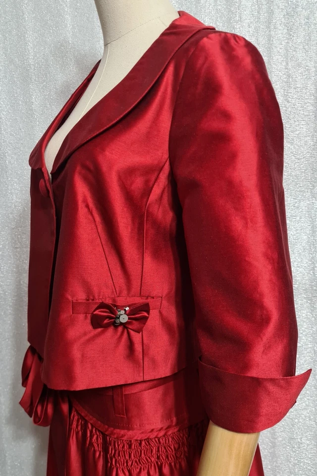 LAUREL РЕДКАЯ удивительный эксклюзивный красный одна кнопка куртка 38/юбка 34 хлопок/шелк - Изображение 3 из 4