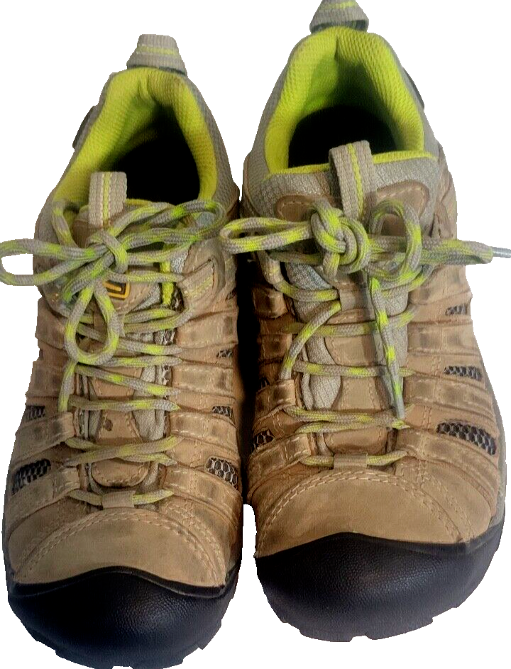 KEEN Hiking Shoes Women 7 W Sneakers Taupe Suede Green Accent Waterproof 010717