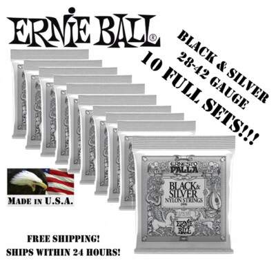*10 PACK ERNESTO PALLA BLACK & SILVER NYLON CLASSICAL GUITAR STRINGS 2406*