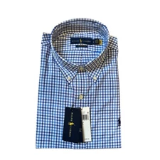 Polo Ralph Lauren Performance Wicking Stretch Blue Button Up US Open RARE Size L