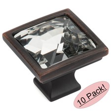 10 Pack Cosmas Oil Rubbed Bronze Clear Glass Square Cabinet Knob 6825ORB-C