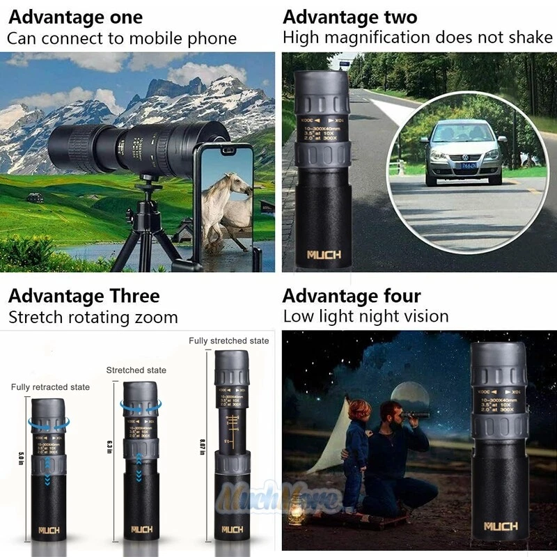 Day/Night Military Telescope 4K 10-300X40mm Stretch Zoom HD Monocular Waterproof - Image 3 of 4