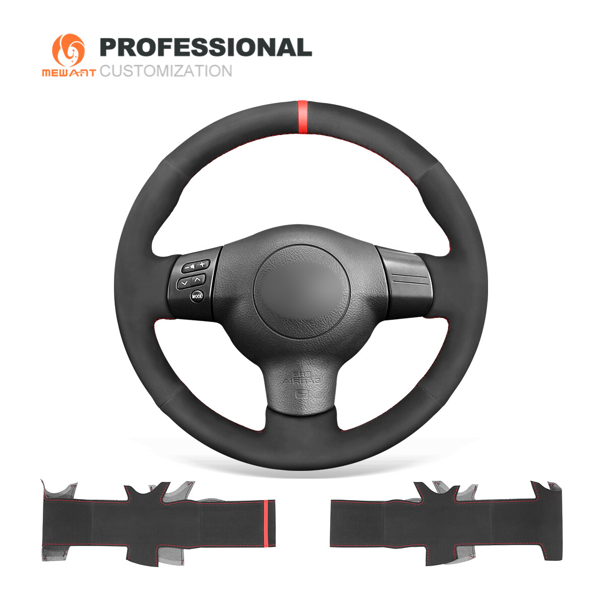 MEWANT Black Suede Car Steering Wheel Cover for Toyota RAV4 Caldina 2003-2005