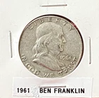 1961 P Franklin Silver Half Dollar VG 90% Silver 50c Very Good (004)
