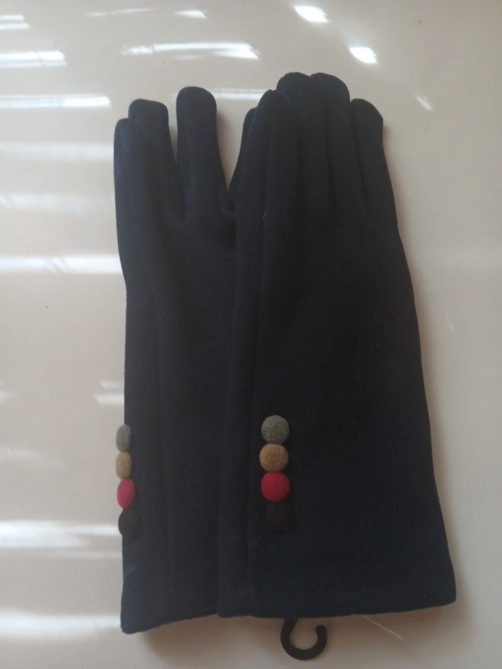 Guantes Mujer Tecnología Inteligente Compatible con Pantalla Táctil Cuatro Botones Detalle Azul Marino Foto 4 de 4