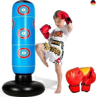 FOYOCER Boxsack Kinder mit Boxhandschuhen 160 cm Aufblasbarer Boxsack für Kinder von