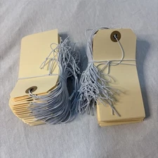 100 of 4 3/4" x 2 3/8" Manila Inventory Tags with ELASTIC Stretchy String Size 5