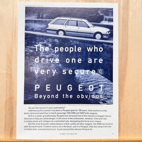 1990 Peugeot 505 SW8 Station Wagon Vintage Print Ad Bridge Waterfall Car Advert