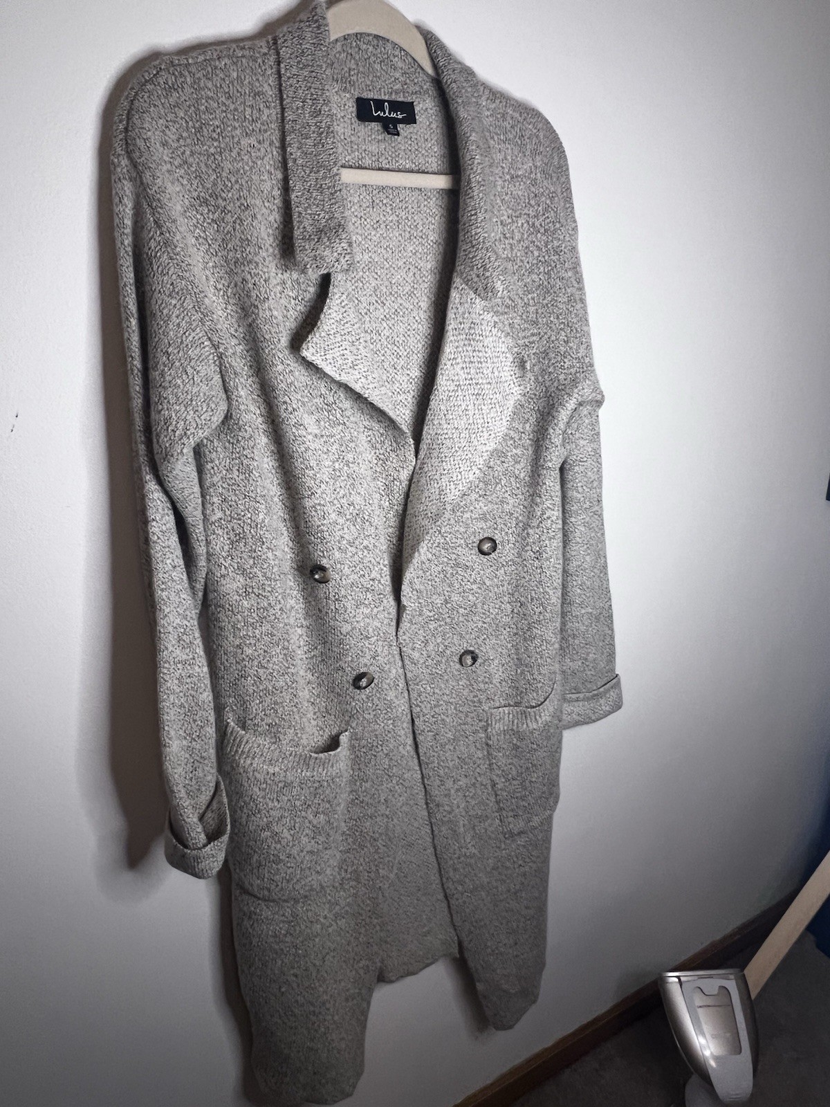 Lulus Gray Long Buttoned Collared Jacket Pockets … - image 1
