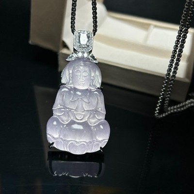 Nature ice Burmese Jade Jadeite Carved kwan-yin lucky amulet Pendant&Necklaces