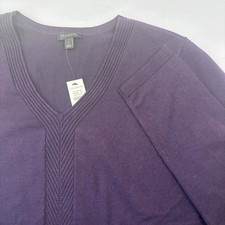 NWT Talbots L Women  s V-Neck Sweater Deep Cotton Spandex Purple Longsleeve Soft