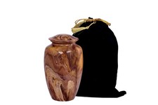 Elegant Aluminum Cremation Urn with Brown Earthy Design and Velvet Bag - Memo...