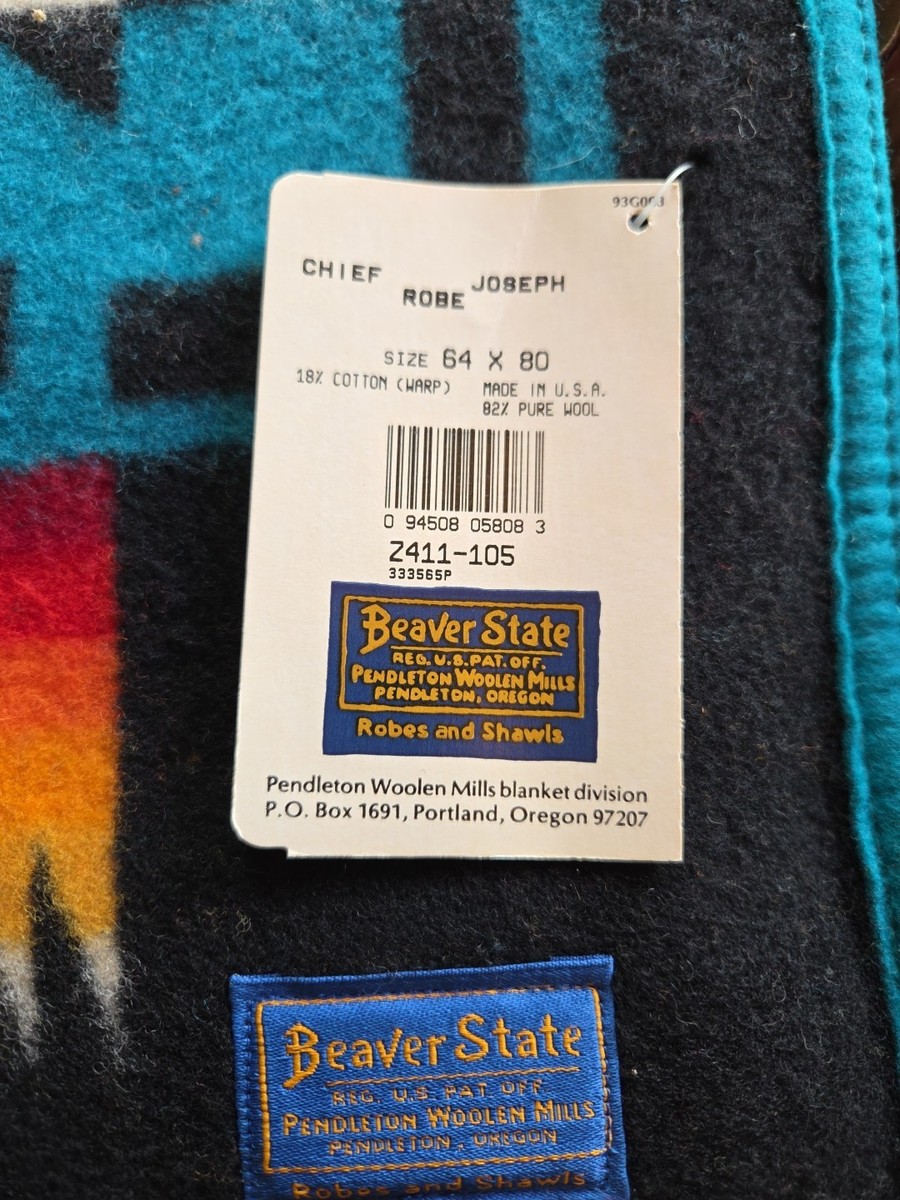 Pendleton Beaver State Chief Joseph Turquoise Wool Blanket 64x80