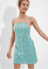 American Eagle Linen Blend Ditsy Floral Tie Back Mini Dress Size M