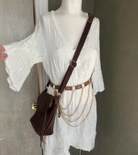 100% Italian Linen Dress Womens Small Peasant Cottagecore Boho 3/4 Sleeves Chic