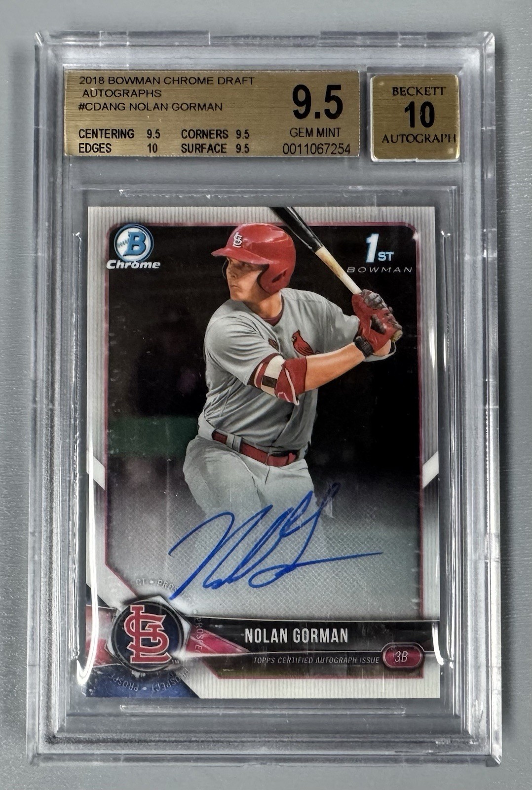 2018 Bowman Chrome Draft Nolan Gorman 1st Bowman Auto BGS 9.5 Auto 10 #CDA-NG