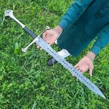 CUSTOM HANDMADE DAMASCUS STEEL HUNTING BATTLE READY SWORD WITH LEATHER SHEATH