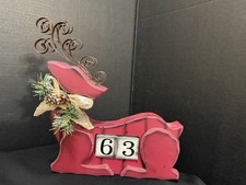 Christmas Countdown Distressed Wooden Red Reindeer with Metal Scrolled Antlers
